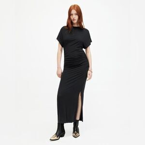 gia asymmetrical ribbed midi dress ALLSAINTS Gia Ribbed Sparkle Asymmetric Midi Dress